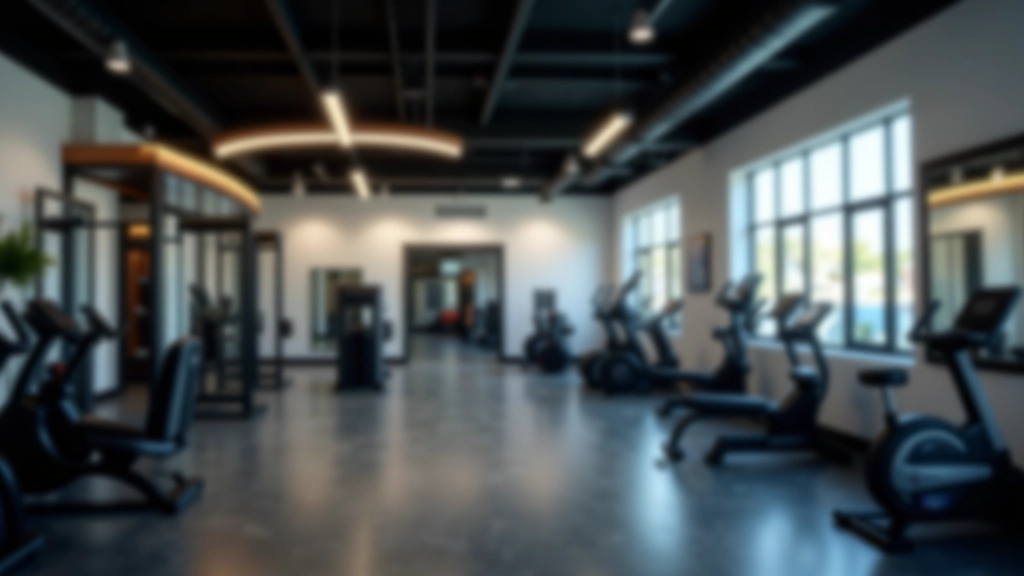 Modern fitness facility with exercise equipment, bright studio lighting, Philippine sports facility marketplace context