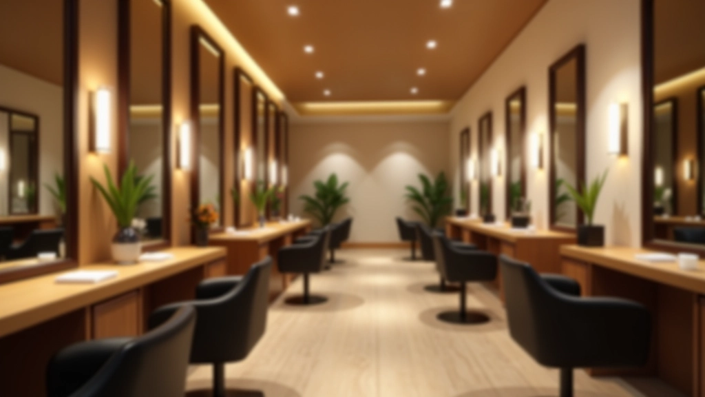 Elegant beauty salon interior with styling stations, professional mirrors and lighting, Philippine beauty services marketplace